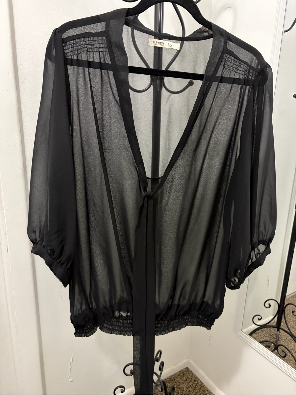 Old Navy Black Sheer Tie-Front Blouse